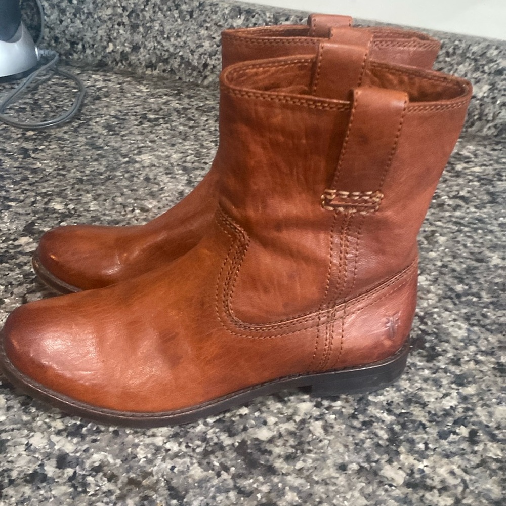 Frye Cognac Leather Ankle Booties